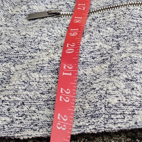 Halogen Women's L Textured Blue & White Bouclé Tweed Blazer Jacket Full Zip - Picture 13 of 16
